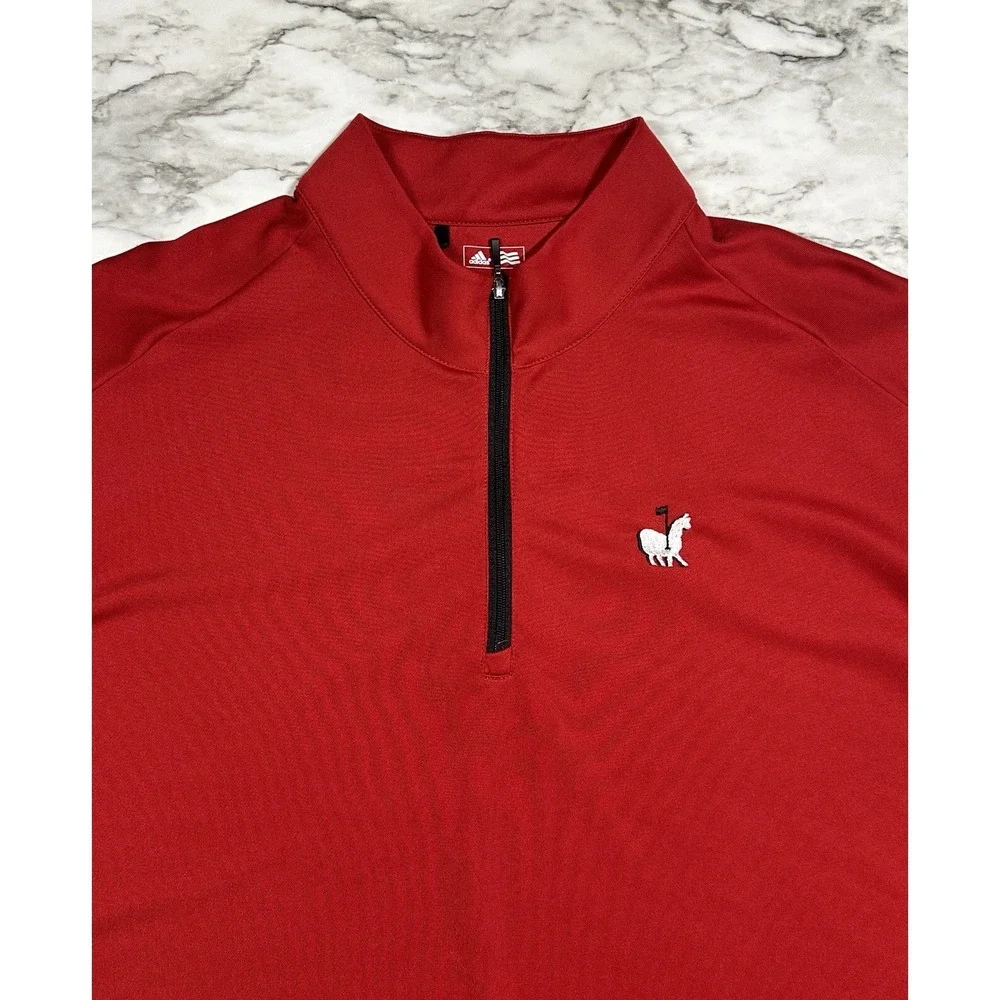 Adidas Ultimate Golf Polo Shirt Mens Size L Red Climalite 1/4 Zip Long Sleeve